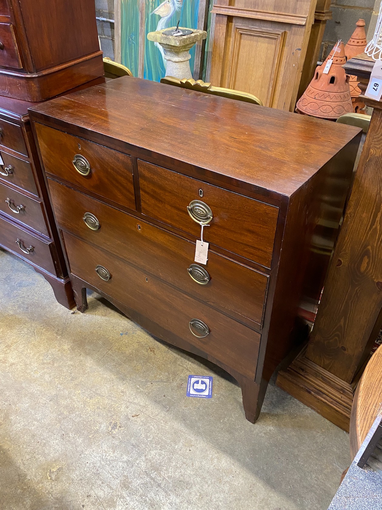 A small Regency mahogany four drawer chest, width 91cm, depth 45cm, height 91cm